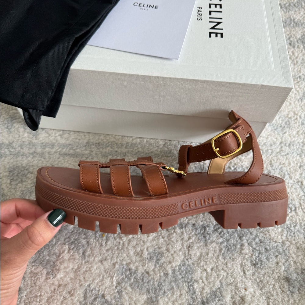 Celine CLEA TRIOMPHE Gladiator Leather Sandals with Gold Details - Picture 3 of 3